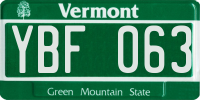 VT license plate YBF063
