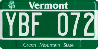 VT license plate YBF072