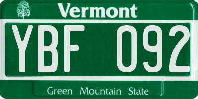 VT license plate YBF092