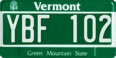 VT license plate YBF102