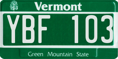 VT license plate YBF103