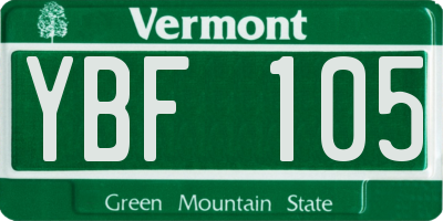 VT license plate YBF105