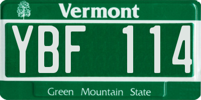 VT license plate YBF114