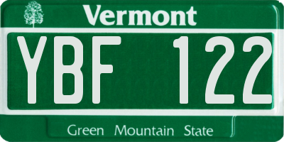 VT license plate YBF122