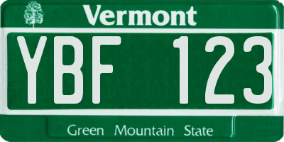 VT license plate YBF123