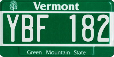 VT license plate YBF182