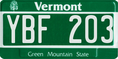 VT license plate YBF203