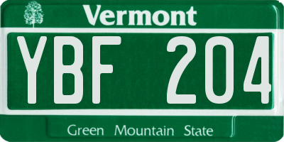 VT license plate YBF204