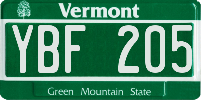 VT license plate YBF205