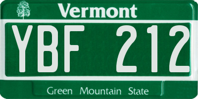VT license plate YBF212