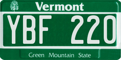 VT license plate YBF220