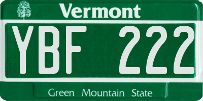 VT license plate YBF222