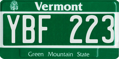 VT license plate YBF223