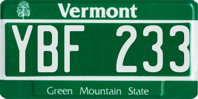 VT license plate YBF233
