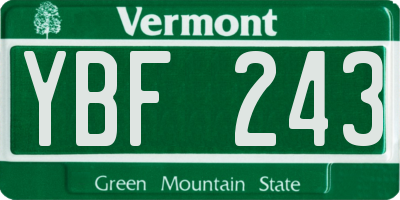 VT license plate YBF243