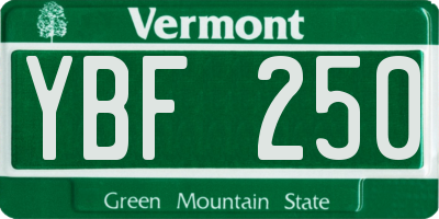 VT license plate YBF250