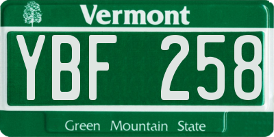 VT license plate YBF258