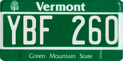 VT license plate YBF260