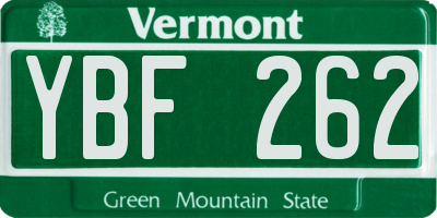 VT license plate YBF262