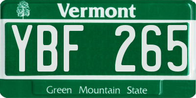 VT license plate YBF265
