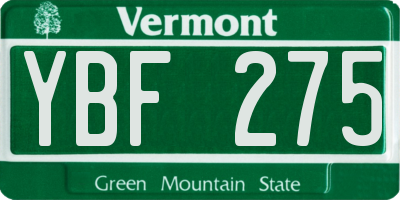 VT license plate YBF275