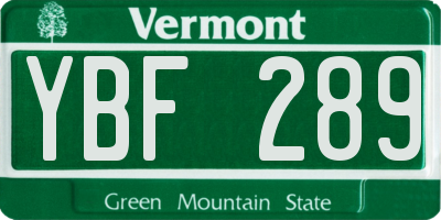 VT license plate YBF289