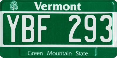 VT license plate YBF293