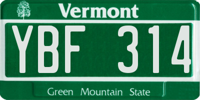 VT license plate YBF314