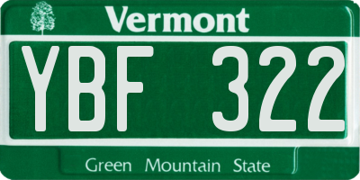 VT license plate YBF322