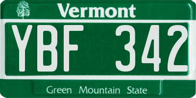 VT license plate YBF342