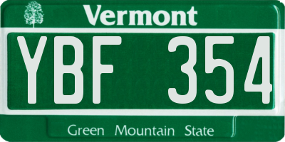 VT license plate YBF354
