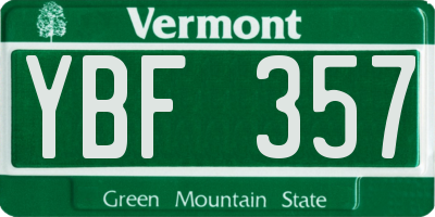 VT license plate YBF357