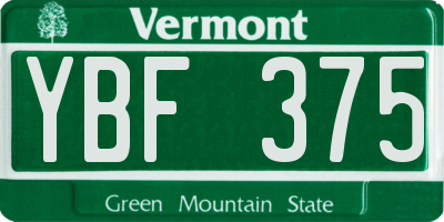 VT license plate YBF375