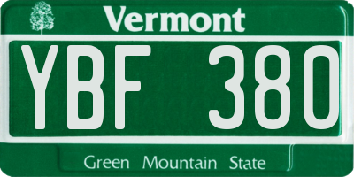 VT license plate YBF380