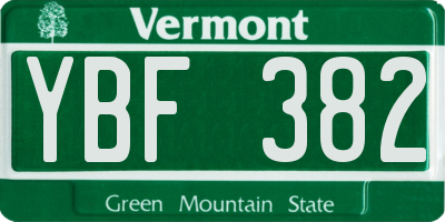 VT license plate YBF382