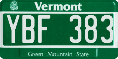 VT license plate YBF383