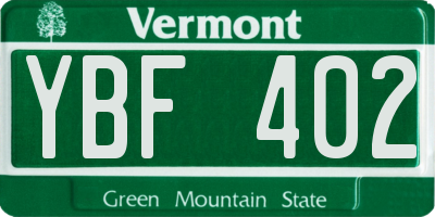 VT license plate YBF402
