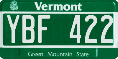 VT license plate YBF422