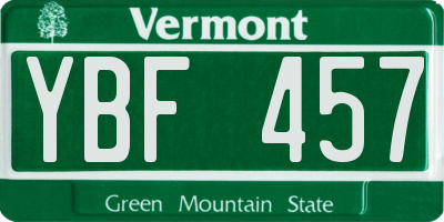 VT license plate YBF457