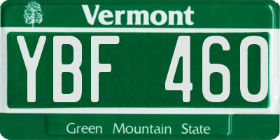 VT license plate YBF460
