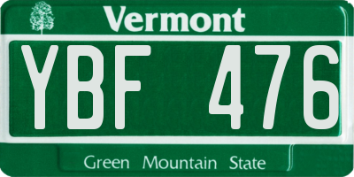 VT license plate YBF476