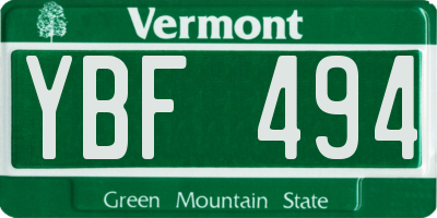 VT license plate YBF494
