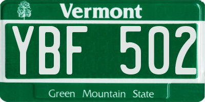 VT license plate YBF502