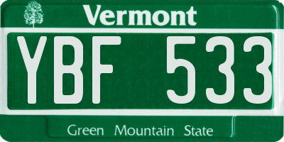 VT license plate YBF533