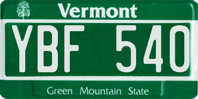 VT license plate YBF540
