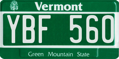 VT license plate YBF560