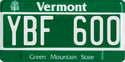 VT license plate YBF600