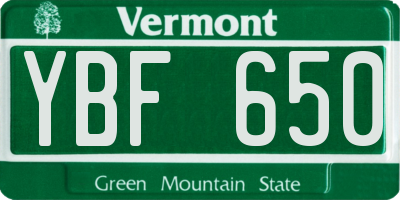 VT license plate YBF650