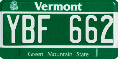 VT license plate YBF662