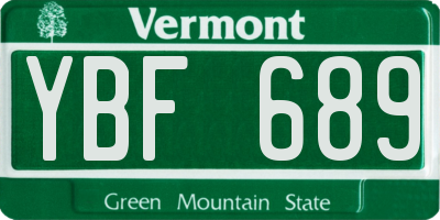 VT license plate YBF689